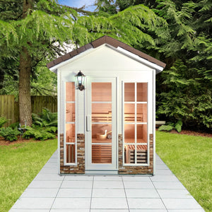 Canadian Hemlock Outdoor Wet Dry Sauna - 4.5 kW Harvia KIP Heater - Stone Finish - 4 Person