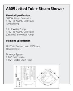 Mesa WS-609A/WS-609P Combo Tub & Steam Shower